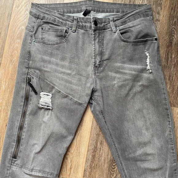 Young and Reckless Y&R Men's Ripped Jeans Size 34 Gray stretch 5 pocket - Picture 2 of 16